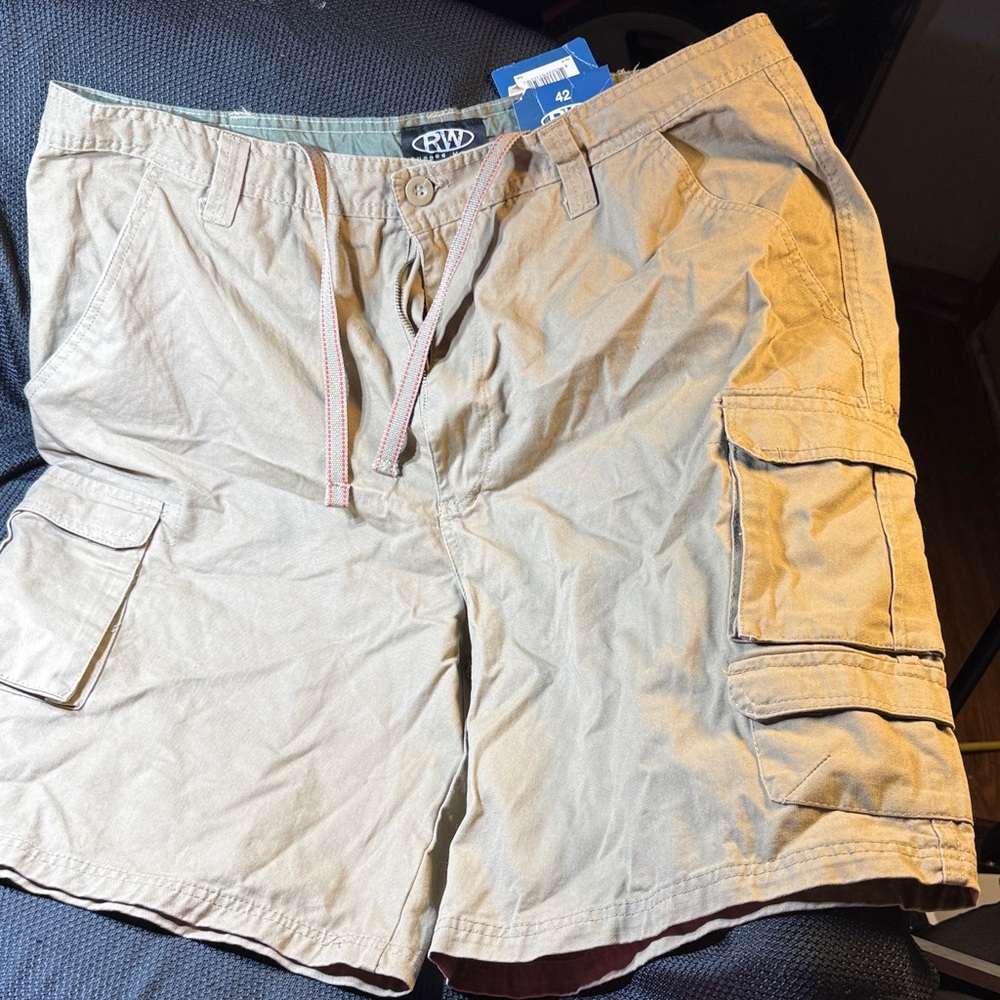 Men's Khaki Cargo Shorts with Drawstring size 42 waist.